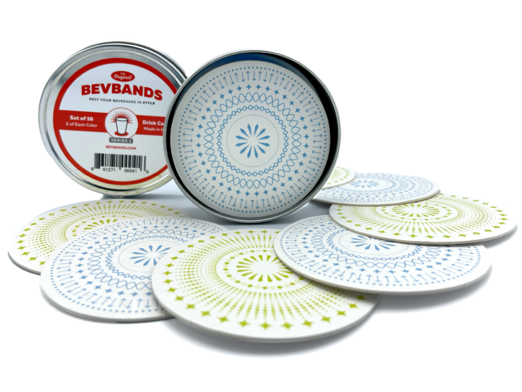 BevBands Set of 16 Absorbent Cardboard Paper Coasters for Drinks in 2 Modern Designs - Image 4
